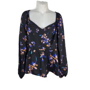 Ava And Viv Womens Top Size X Floral Sweetheart Neck Peplum Puff Sleeve Smocked